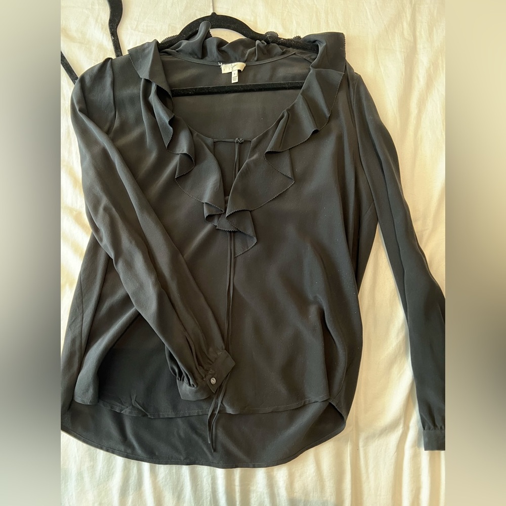 Joie Black Ruffle Silk Blouse